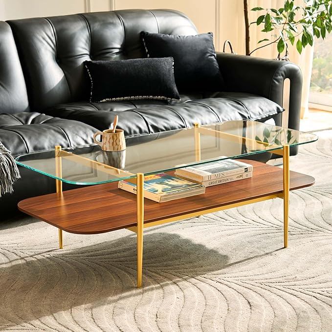 AGV LIGHTING Tadio Large Glass Coffee Table, Mid-Century Modern Coffee Table - Image 2