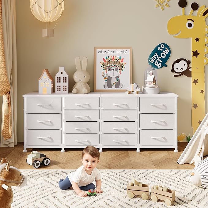63 Inch TV Stand Dresser for Bedroom, Long White Dresser - Image 4