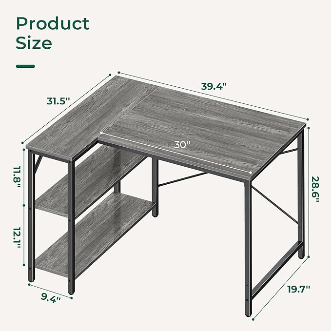 Huuger L Shaped Desk, 39 Inches Computer Desk - Image 3