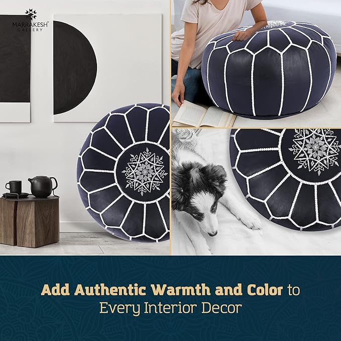 Marrakesh Gallery Genuine Leather Round Pouf Unstuffed - Image 9