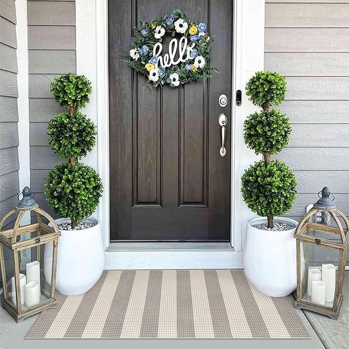 OJIA Front Door Rug 24"x51" Washable Checkered Rug Cotton Woven Small Outdoor - Image 6