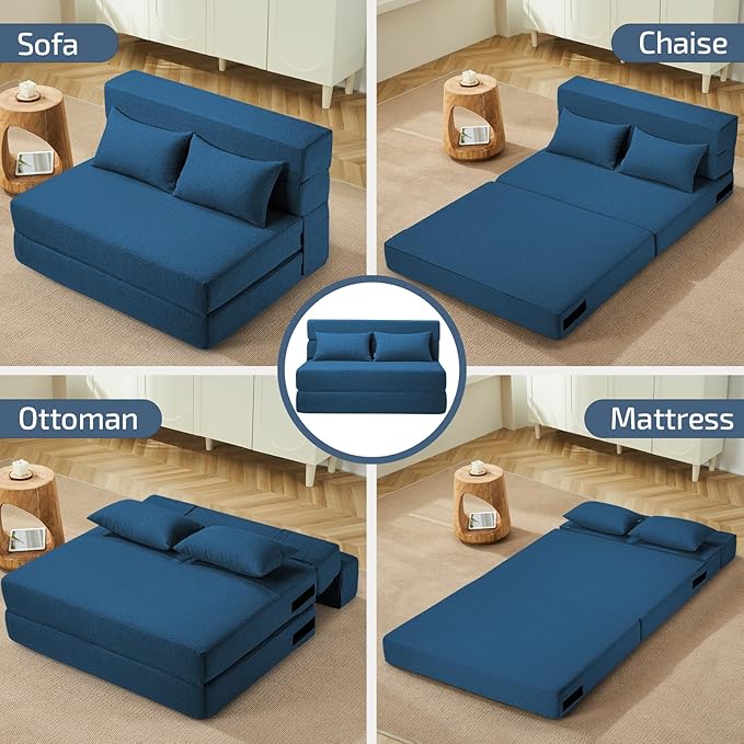 Folding Sofa Bed with Pillows- Convertible Chair Floor Couch & Sleeping Mattress - Image 5