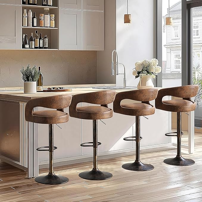 VECELO Bar Stools Set of 4 Adjustable Swivel Modern Pu Leather Barstools - Image 6