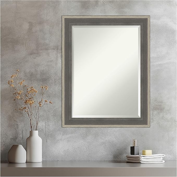 Amanti Art Grey Wall Mirror 29x23 Cottage Grey Silver Rectangle Bathroom Mirror - Image 6