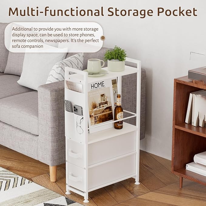 Small Narrow Side Tables for Small Spaces, Skinny Bedside End Table Nightstand - Image 4