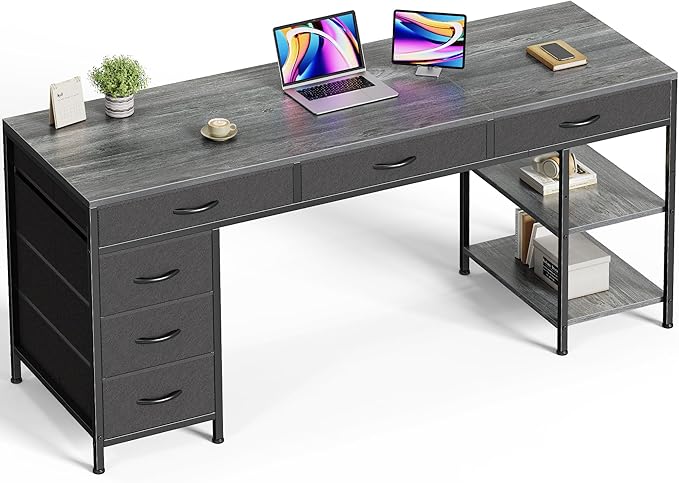 Huuger Computer Desk with 6 Drawers, 63 Inch Office Desk with Shelves, by Huuger
