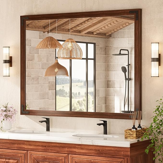 TETOTE 48 x 36 Walnut Wood Framed Mirror by TETOTE