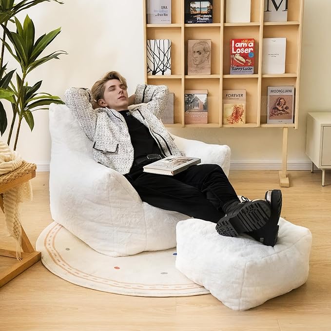 Bean Bag Chair with Ottoman, Armrest Bean Bag Chairs with Filler, Ultra Soft - Image 4