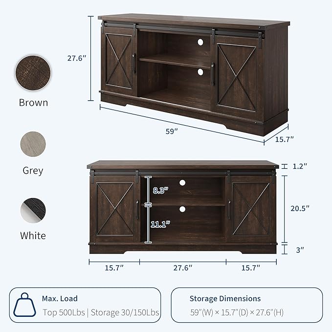 GarveeHome Farmhouse TV Stand for TV up to 65 Inches and Entertainment Center - Image 2