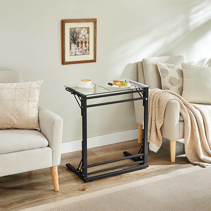 Tatub 24" Folding C Shaped End Table, Small Tempered Glass Side Table - Image 6