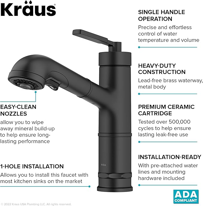 KRAUS Allyn Pull-Out Single Handle Kitchen Faucet in Matte Black, KPF-4103MB - Image 10