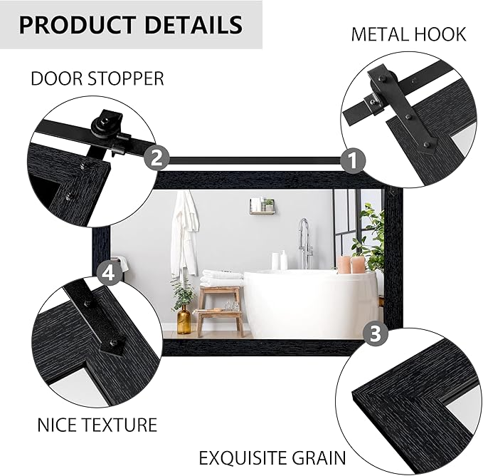Farmhouse Mirror 42”x28” Black Rustic Mirror - Image 4