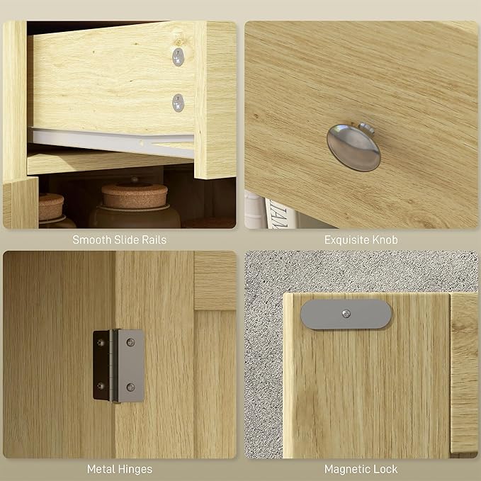 HOMCOM Sideboard with Solid Wood Countertop, Modern Kitchen Storage Cabinet - Image 7