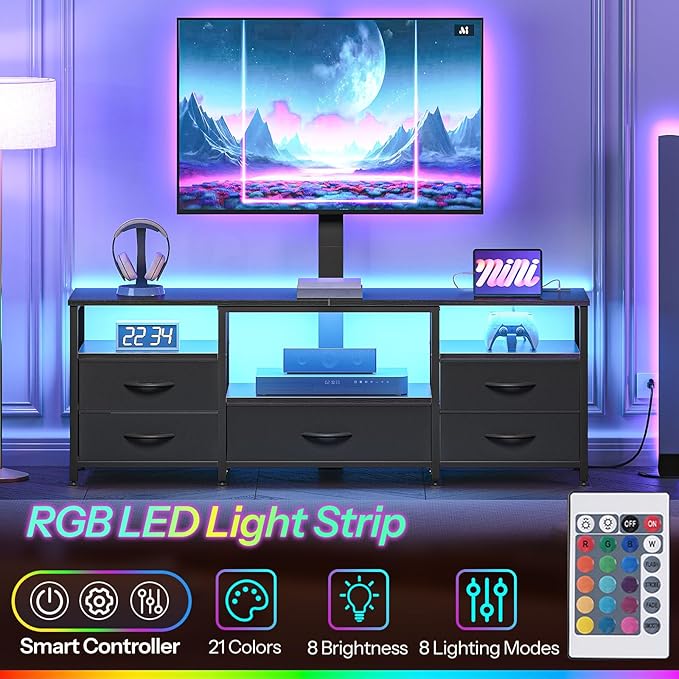 HOOBRO TV Stand with Mount and Power Outlet, - Image 3
