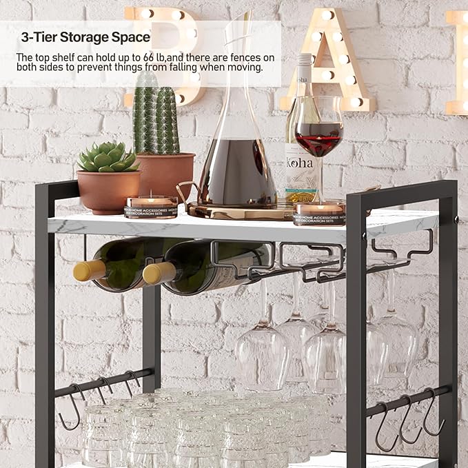 TUTOTAK Bar Cart, Home Bar Serving Cart, Small Wine Cart - Image 6