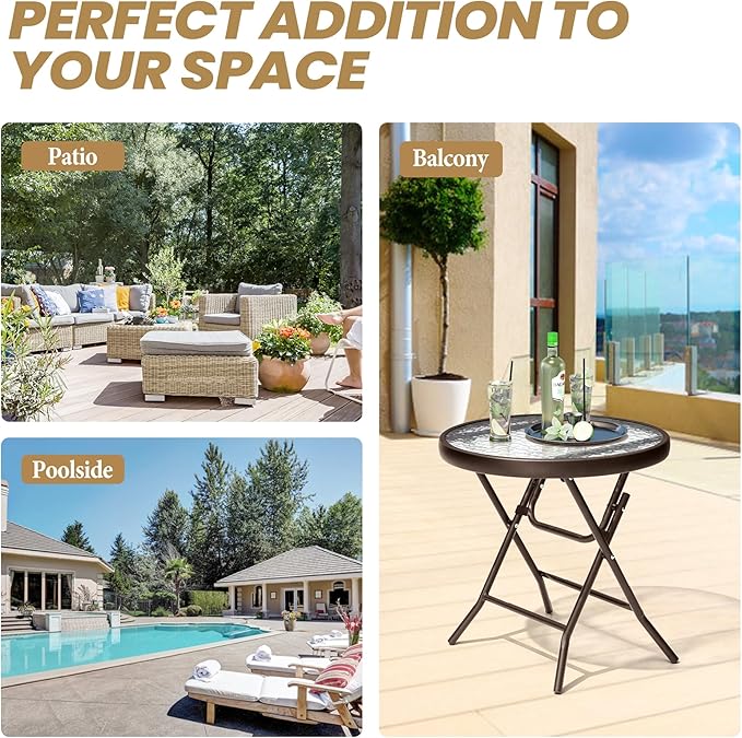 Foldable Side Table with Tempered Glass Top 18" Outdoor Folding Side Table - Image 6