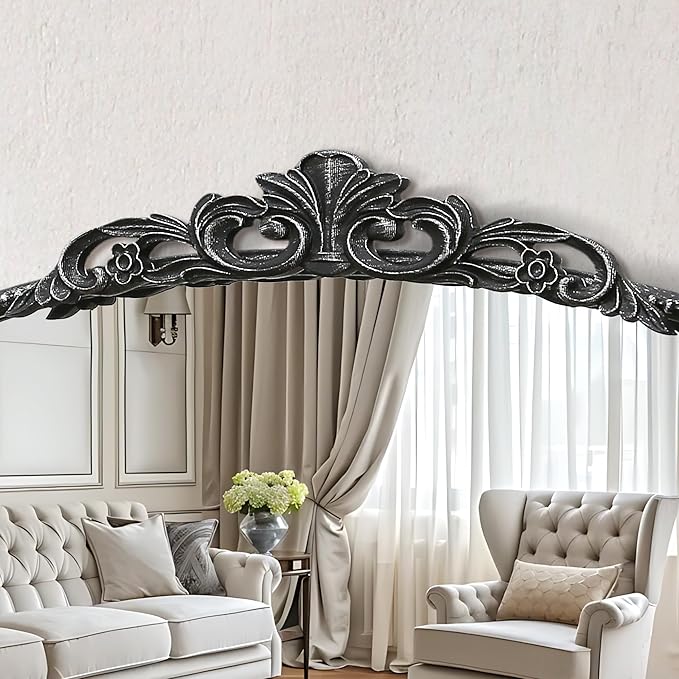 Micasso Black Vintage Wall Mirror: 24"x 32" French Baroque Antique Arched Wall - Image 3