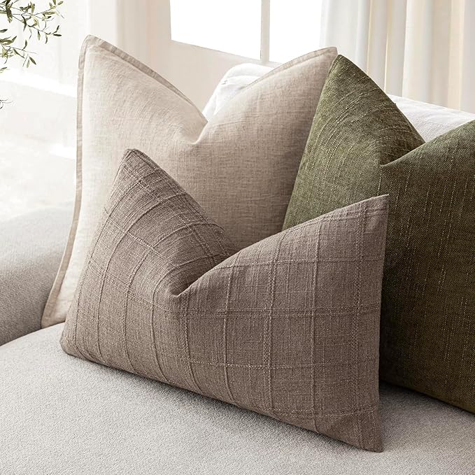 Foindtower Set of 2 Decorative Linen Check Throw Pillow Covers Neutral - Image 5