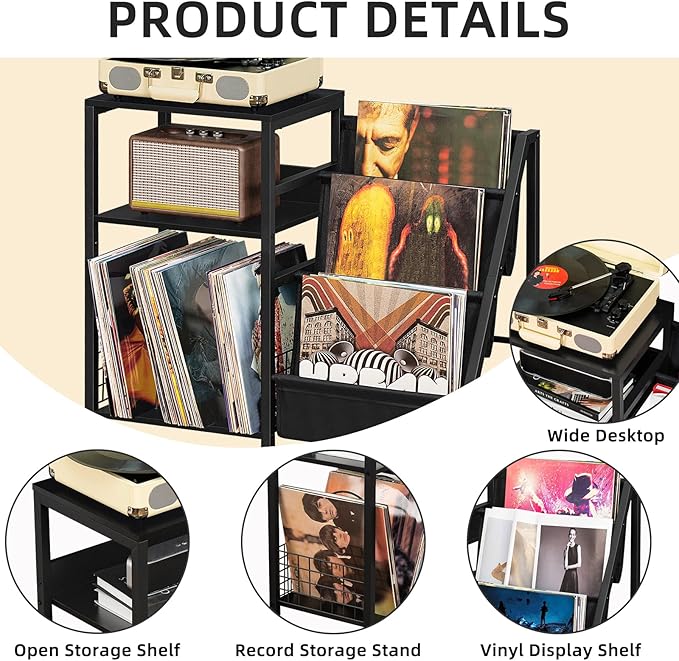 LELELINKY Black End Table, Record Player Stand - Image 5