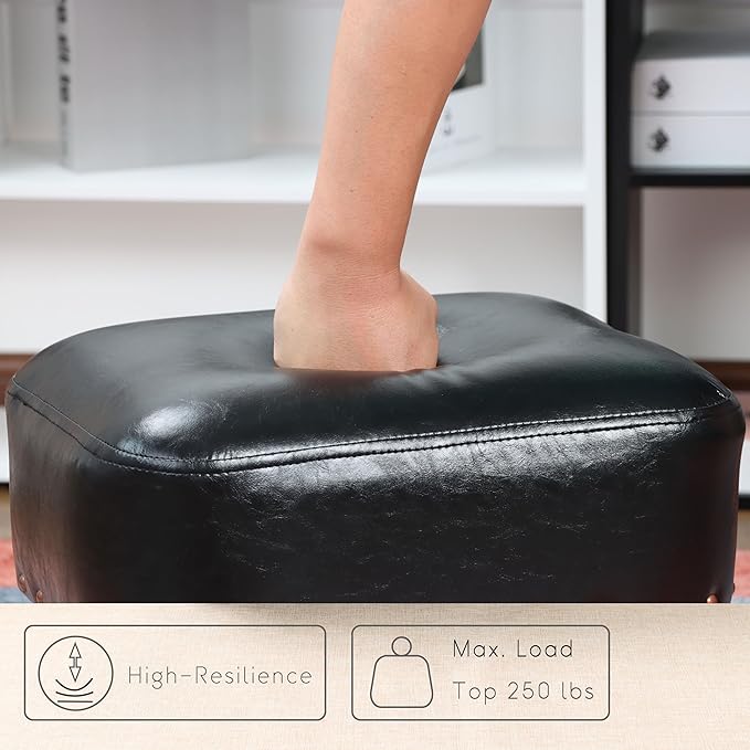 Ottoman Leather Foot Rest with Thicker Foam Padded Seat, Footstool with Wooden - Image 5