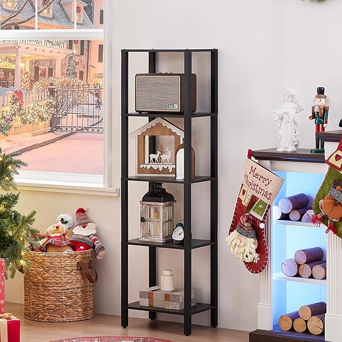 54in Tall Bookshelf 5-Tier Small Narrow Bookcase, Skinny Book Shelf - Image 3