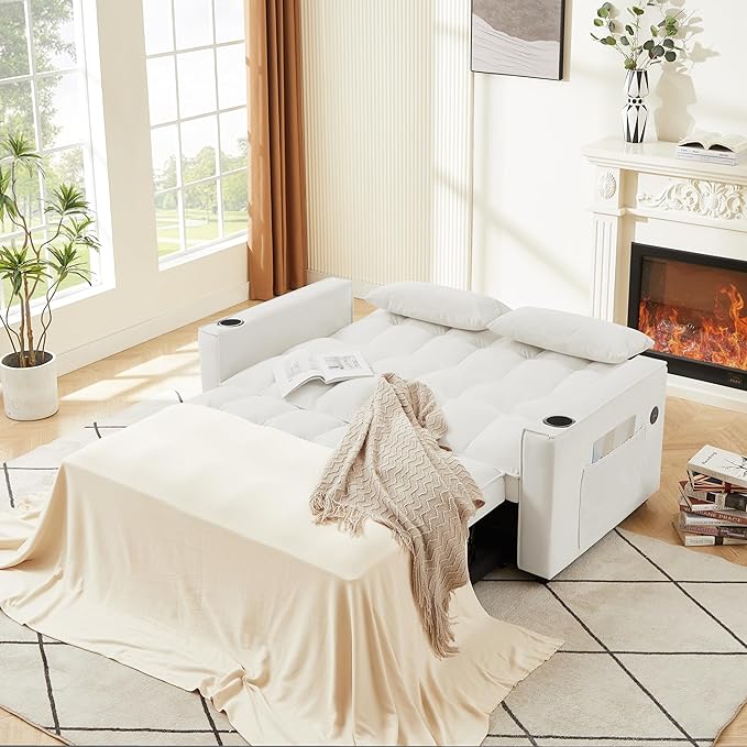 ERYE 64" W Full Size 3 in 1 Convertible Sleeper Sofabed W/Cupholders and USB by Unknown