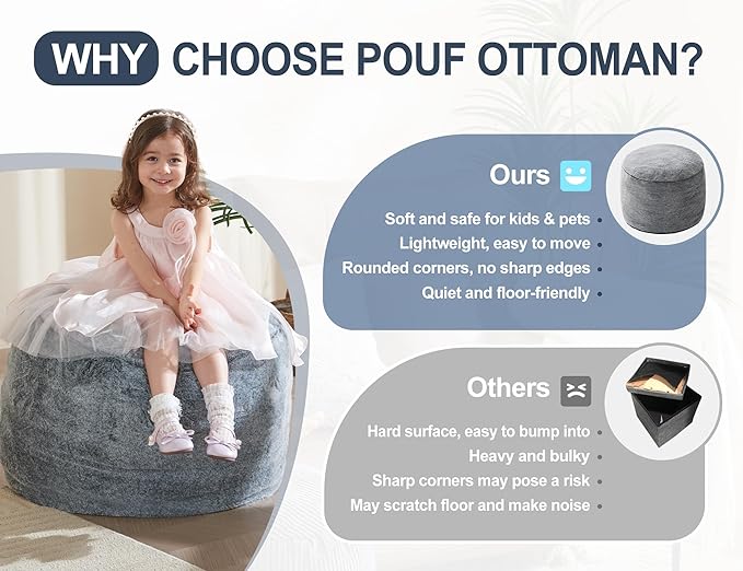 Round Pouf Ottoman 26 * 18" Small Ottoman Foot Rest Pouf Brown Foot Stools - Image 3