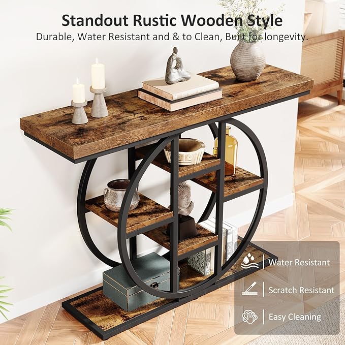 41" Console Table for Entryway, 4-Tier Industrial Narrow Wood Sofa Accent Tables - Image 6