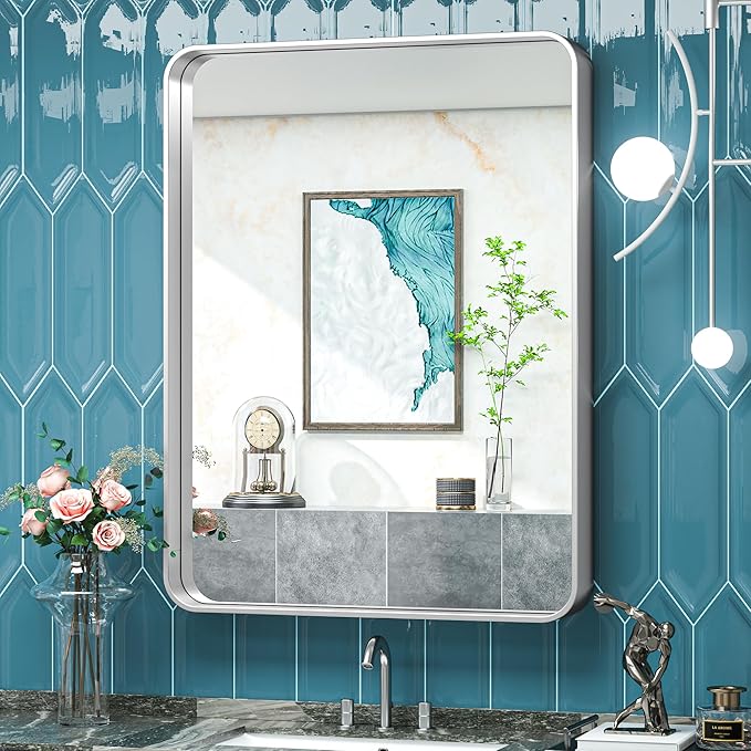 TokeShimi 28x36 Inch Brushed Silver Bathroom Vainty Mirror by RefinedBathroomAccessories