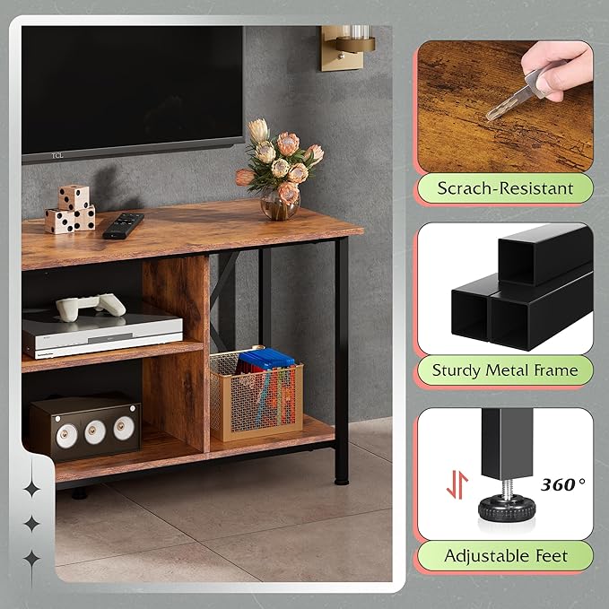 WLIVE TV Stand up to 45 Inch TV, Rustic Brown - Image 6
