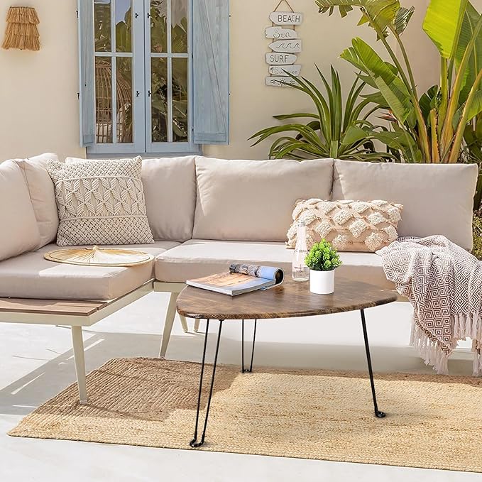 Folding Coffee Table Triangle Designs Oval Coffee Tables Mid Century Wooden - Image 5