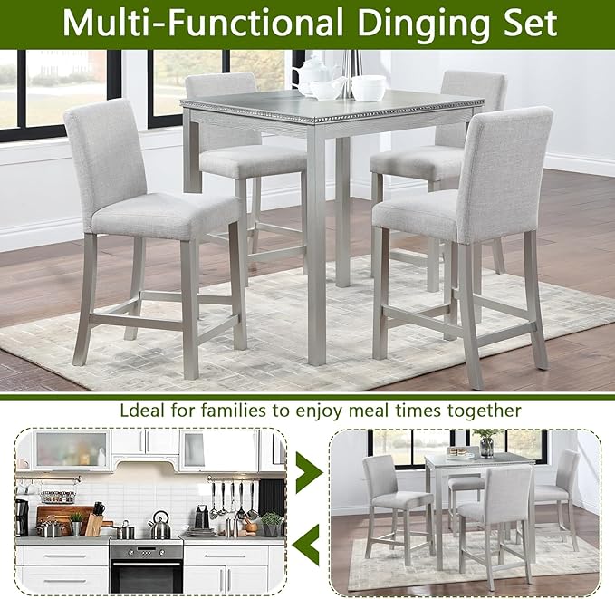 KEIKI 5-Piece Counter Height Dining Table Set - Image 4