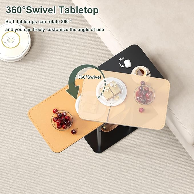 C Table End Table, Metal Base C Shaped Side Table, Double Tabletop Laptop Stand - Image 3