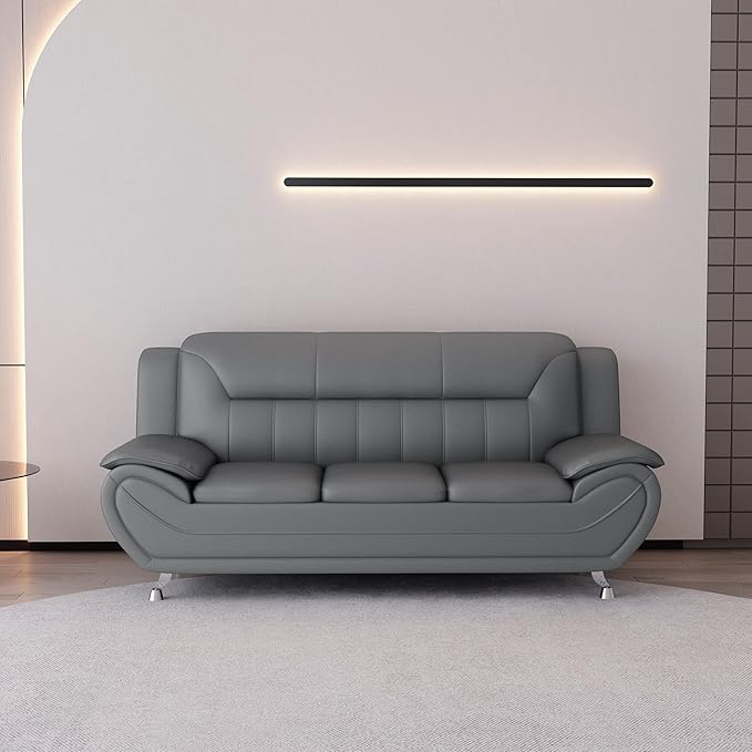 Container Furniture Direct Michael Modern Faux Leather Upholstered Stainless - Image 3