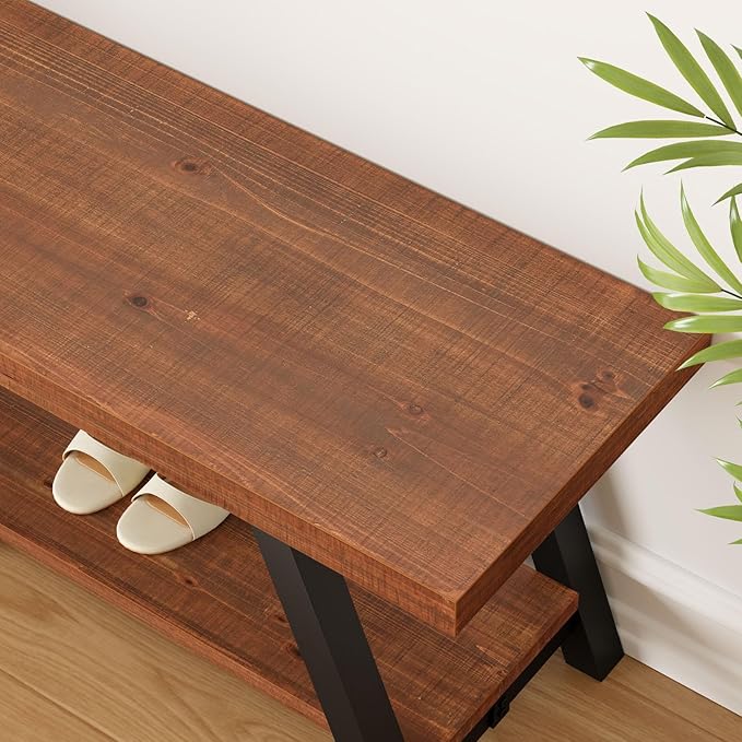 IBF Solid Wood Entryway Bench, Natural Real Wood Storage Bench, Farmhouse - Image 5