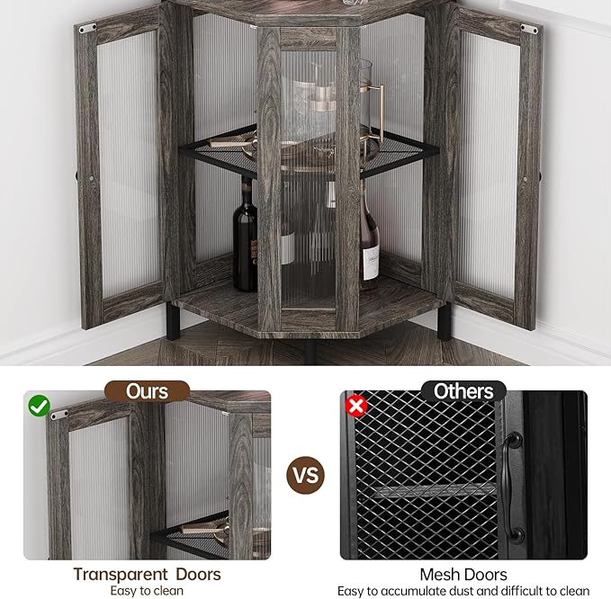 Corner Bar Cabinet with Power Outlet, 5-Tier Corner Wine Cabinet with Led Strip - Image 7