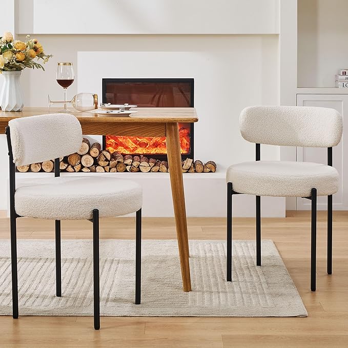 Dining Chairs Set of 6, Curved Backrest Upholstered Dining Room Chairs - Image 8