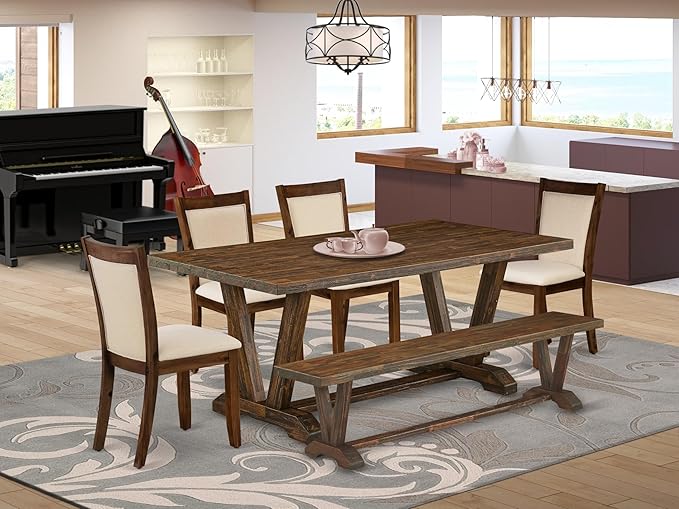 East West Furniture V777MZN32-6 6 Piece Dining Set Contains a Rectangle Dining - Image 2