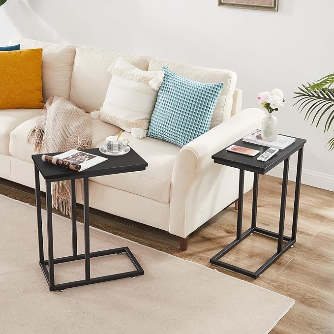 VECELO C Shaped End Side Table for Sofa Couch and Bed Snack TV Tray for Living - Image 3