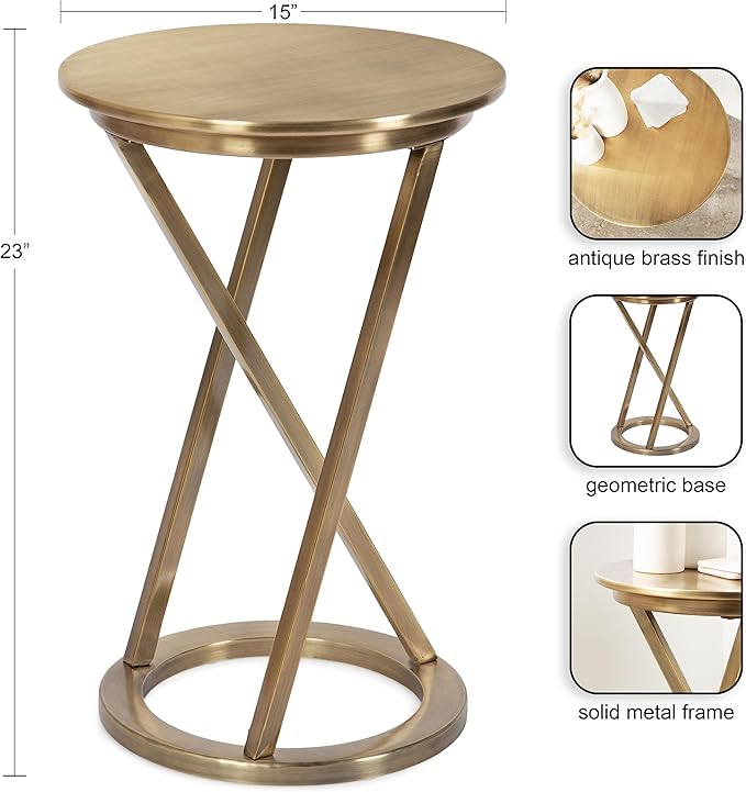 Kate and Laurel Aja Modern Metal Round Side Table; 15 x 15 x 23; Antique Brass; - Image 2