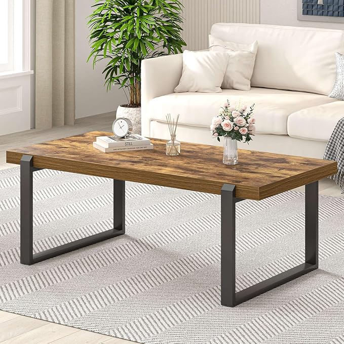 EXCEFUR Modern Coffee Table, Industrial Wood and Metal Center Table, Cocktail - Image 3