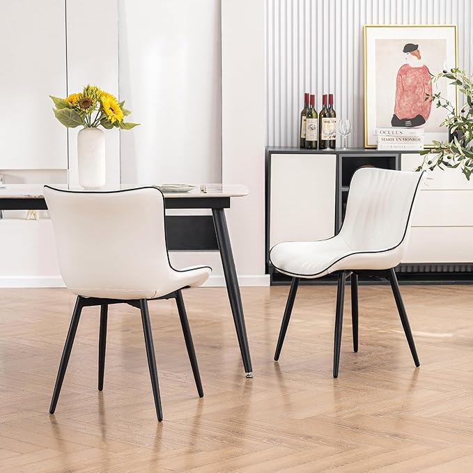 Kidol & Shellder White Dining Chairs Set of 2, Faux Leather Upholstered Mid - Image 7