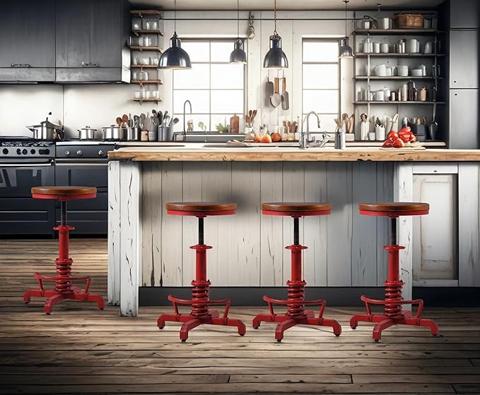 4-Piece American Antique Steampunk Bar Stool 24.41"-28.35" Vintage Industrial - Image 6