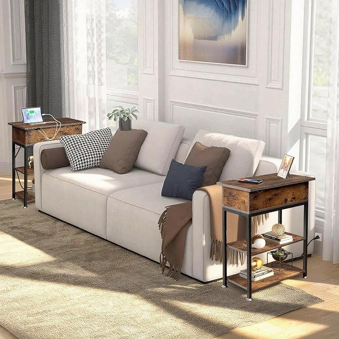 Rotating Top End Table with Charging Station, Side Table with USB Ports and - Image 9