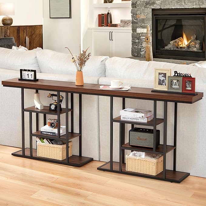 HABUTWAY 42" Industrial Entryway Table, Narrow 4-Tier Wood Console Table - Image 5