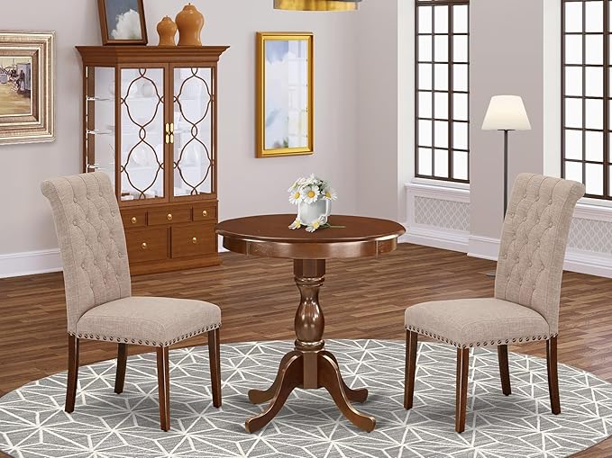 East West Furniture ESBR3-MAH-04 3 Piece Modern Dining Table Set Contains a - Image 2