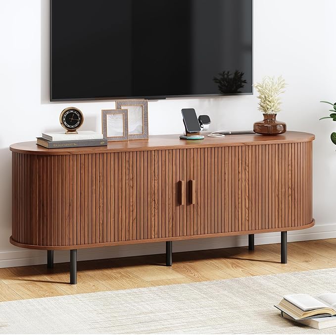 TV Stand with Power Outlet, Mid-Century Modern Television Stand, Media Console by ComfyCorner