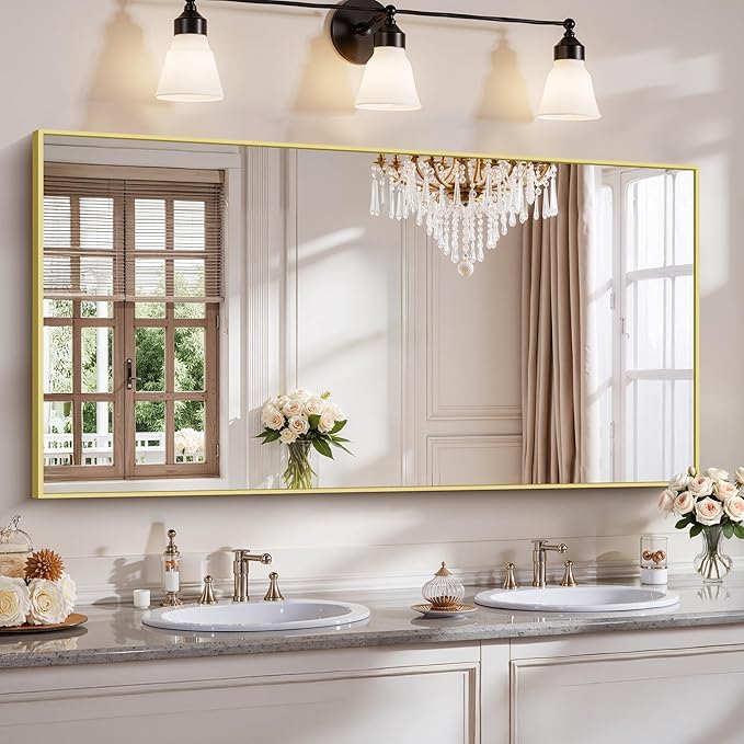 YIROMAN Bathroom Mirror 60"x30", Large Brushed Gold Bathroom Mirror by Unknown