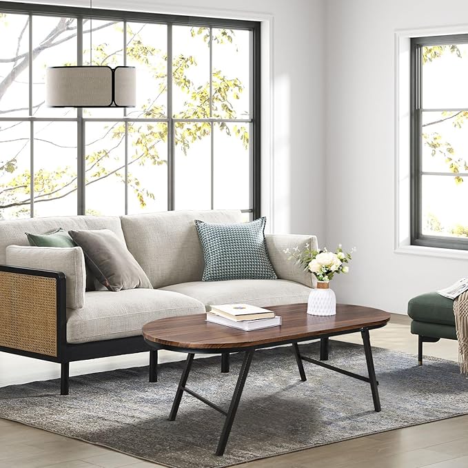 Folding Coffee Table for Small Spaces Wood and Metal Oval Coffee Tables No - Image 6