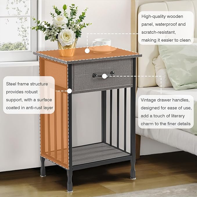 VECELO Nightstands Set of 2, Industrial Side Table/End Tables - Image 6